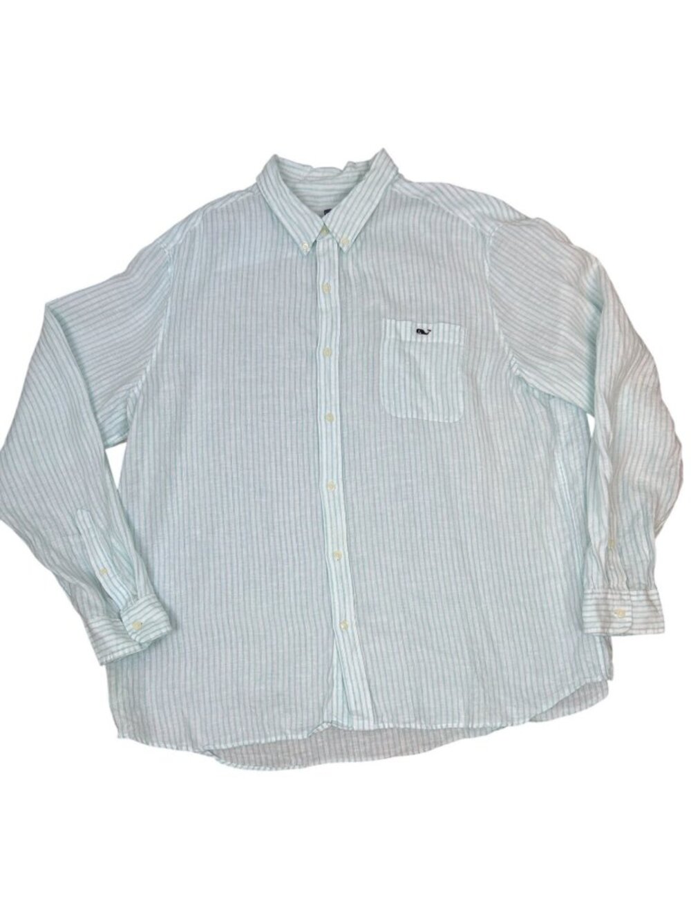 Vineyard Vines Button Down Shirt Men's 2XL Green White Stripe Long Sleeve Preppy